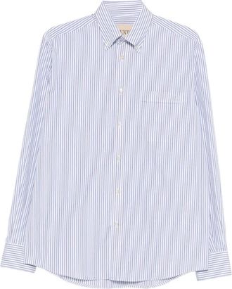 Valentino Overhemden, Heren, Blauw, M, Katoen, Wit Gestreept Overhemd met Embleem
