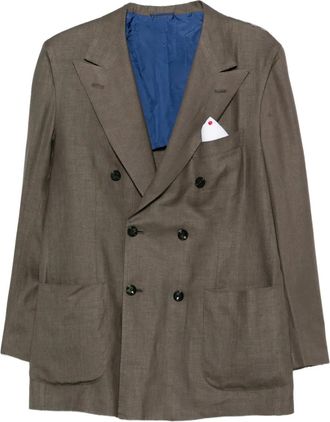 Kiton double-breasted pocket blazer - men - Cupro/Linen/Flax/Virgin Wool/Silk - 52 - Green