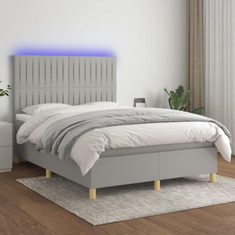 vidaXL Cama Box Spring Colch&oacute;n Y Luces Led Tela Gris Claro 140x200 Cm Vidaxl