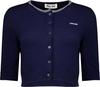 Miu Miu Truien & Vesten, Dames, Blauw, M, Katoen, Cropped Cardigan van Katoen