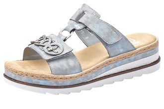 Rieker Pantolette RIEKER, Damen, Gr. 36, blau (hellblau), Lederimitat, Schuhe Pantolette, Plateau, Sommerschuh, Schlappen mit Strass-Stein-Verzierung
