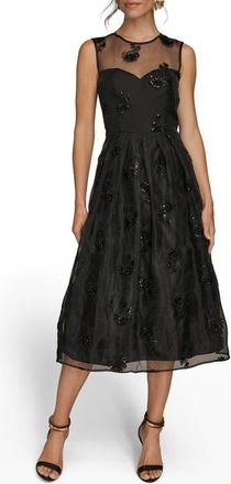 DKNY Sequin Mesh Sleeveless Midi Dress in Black at Nordstrom, Size 14
