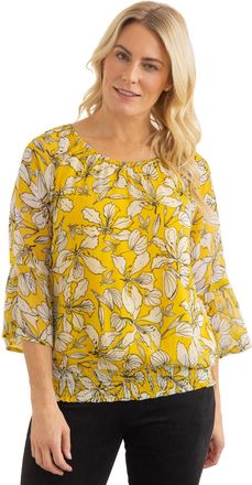 Klass Smocked Hem Floral Print Top - Mustard/White - 18