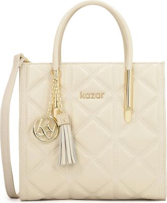 Kazar Elegante handtas met decoratieve sleutelhanger - Dames - Handtassen - Beige - ONE Size - Leer - Tassen
