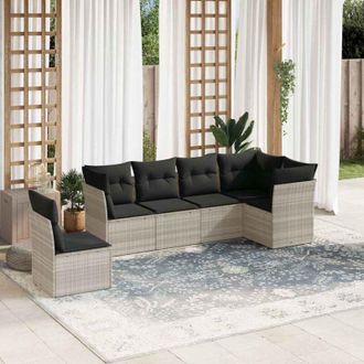 vidaXL Vidaxl - Set De Sof&aacute;s De Jard&iacute;n 6 Pzas Y Cojines Rat&aacute;n Sint&eacute;tico Gris