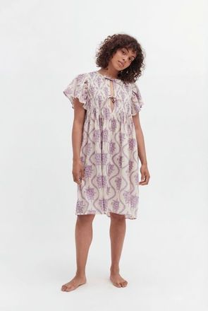 Desmond & Dempsey Pleated Nightie in Alpen Flora Cream/violet at Nordstrom, Size Medium Uk