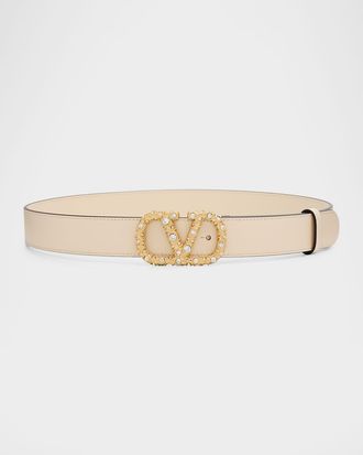Valentino Garavani VLogo Signature Belt In Shiny Calfskin with Crystals