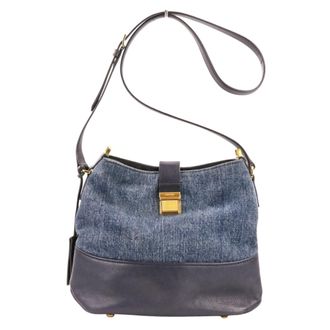 Miu Miu Navy Leather Denim Tote Bag (Pre-Owned)