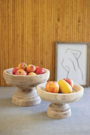 Kalalou Set Of Two Turned Wood Compotes