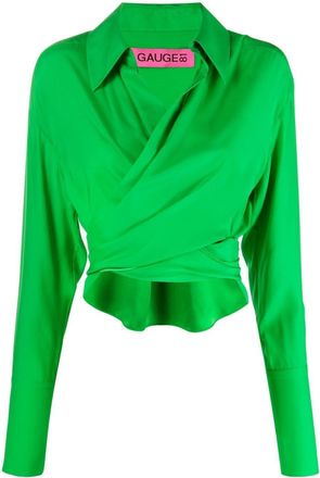 Gauge81 high-low hem wrap shirt - women - Silk - M - Green