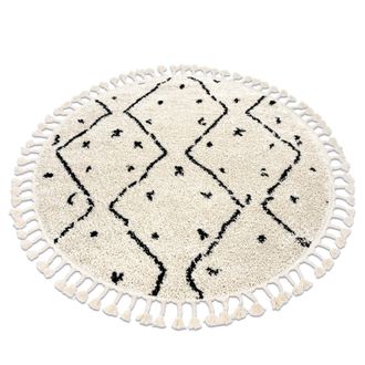 RugsX Rugsx - Alfombra Berber Tetuan B751 Circulo Zigzag Crema Franjas Bereber Marroqu&iacute; Shaggy Beige Circulo 120 Cm