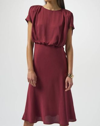 Joseph Ribkoff Recycled Satin Blouson A-Line Dress In Merlot