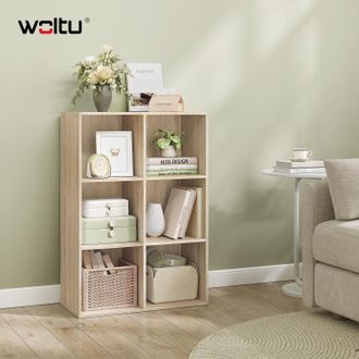 Woltu Woltu Librer&iacute;a M&oacute;vil De 6 Cubos Para El Hogar Y La Oficina, Madera Clara