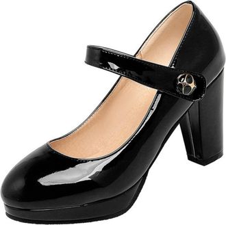 Generic Womens Mary Jane Spring Autumn Shoes - Ankle Strap Block Heel Pumps Retro Work Daily Casual Heels,Black,7.5 UK