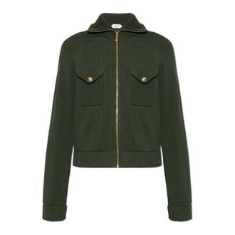 Versace Cardigans, male, Green, Size: XL Wool Knit Zip Sweater