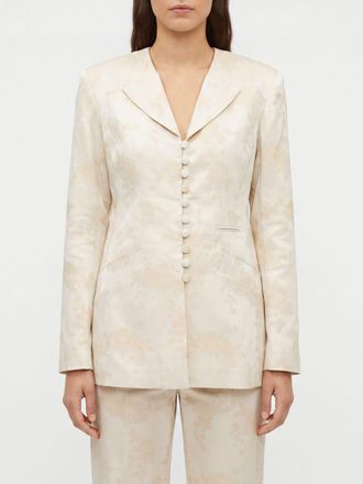 Ganni Floral Print Slim Fit Cropped Cotton-Blend Blazer