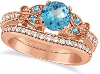 Allurez Butterfly Blue Topaz & Diamond Bridal Set 14k Rose Gold 1.10ct