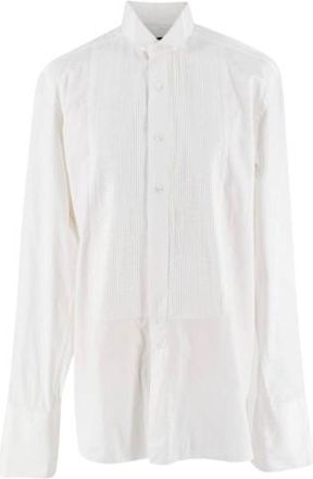 Tom Ford White Cotton Pleated Tuxedo Shirt Size XS