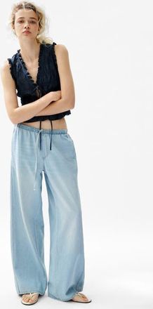H&M Denim Drawstring Pants in Light Denim Blue at Nordstrom, Size X-Small