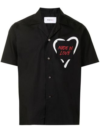 Ports V slogan-print short-sleeved shirt - unisex - Cotton - M - Black