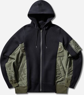 sacai Men s Sponge Sweat x Nylon Twill Zip Hoodie Navy / Khaki