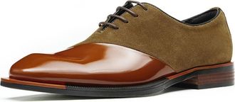 Generic Mens Lace Up Vintage Oxfords Suede & Patent Leather Office Dress Shoes Low Chunky Heel Formal Shoes,Brown3,6.5 UK