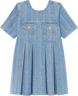 Ganni Abito denim plissettato - Blu