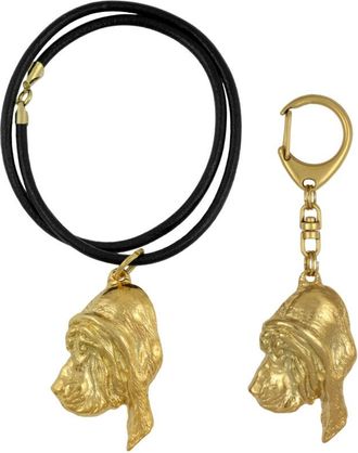 OEM Perro De Sangre, El Perro Del Santo Huberta - Llavero Y Collar Con Perro En Caja, Producto Ba&ntilde;ado En Oro De Alta Calidad, Marca Art-dog