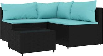 vidaXL Juego De Jard&iacute;n Con Cojines 4 Piezas Rat&aacute;n Sint&eacute;tico Negro Vidaxl