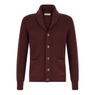 Brunello Cucinelli Malfil&eacute; Cotton English Rib Cardigan - male - Brunello Cucinelli - Cardigans - Red - 2XL - Knitwear