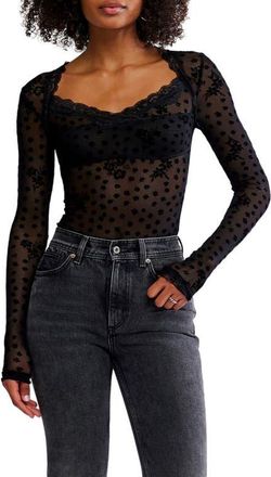 Free People In the City Semisheer Bodysuit in Black at Nordstrom, Size X-Large
