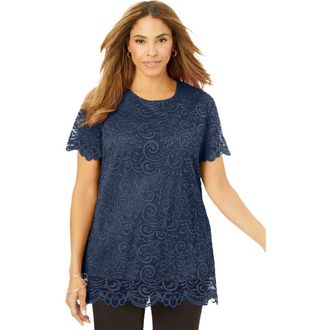 Jessica London Stretch Lace Tunic in Navy at Nordstrom, Size 12