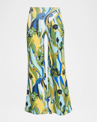 CHRISTOPHER ESBER Acidic Floral Rib Wide-Leg Pants