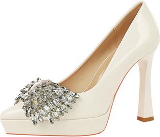 Generic High Heels for Women Stiletto Pointed Toe Pumps 12CM Sexy White Diamante Bowknot Ladies Wedding Shoes for Bride Prom Party (2.5)