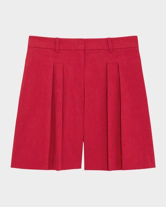 Theory Pleated Crunch Linen Shorts