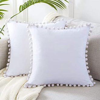 OEM Fundas De Coj&iacute;n Cuadradas De Terciopelo Blanco De 45 X 45 Cm Con Borlas, Ideales Para Sof&aacute;s, Dormitorios, Salas De Estar Y Coches Compatibles Con Tama