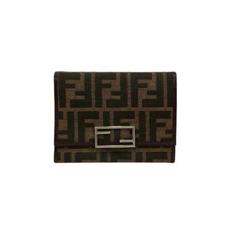 Fendi Black Brown Canvas Leather Wallet (Tri-Fold) (Pre-Owned)