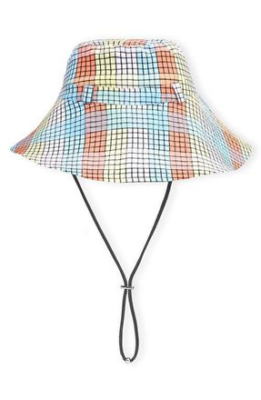 Ganni Check Seersucker Bucket Hat in Multicolor at Nordstrom, Size X-Small