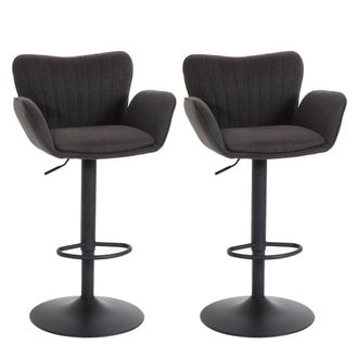Hhg Hhg - Nunca Usado] Juego De 2 Taburetes De Bar 098, Taburete De Bar, Con Reposabrazos Reposapi&eacute;s Giratorio Tela/textil Hierro Mvg, Gris Oscuro Pie Neg