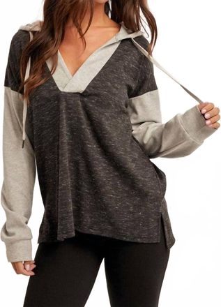 Hem & Thread Color Block Hooded Sweatshirt In Black Grey