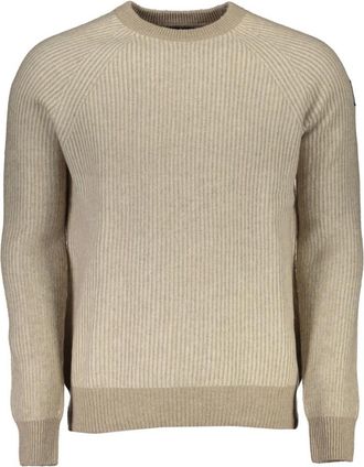 North Sails Beige Wollen Trui met Stijlvolle Applicatie - Heren - Ronde hals truien - Beige - 2XL - Wol - Truien & Vesten
