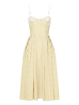 Elisabetta Franchi striped sweetheart-neck dress - women - Cotton - 42 - Yellow