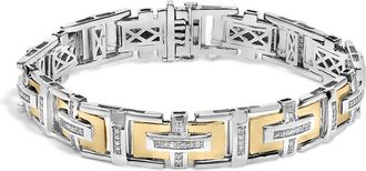 House of Brilliance Mens 10K Yellow Gold Plated Silver Diamond Accent Geometric Link Bracelet