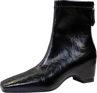 Generic High Heels Boots for Women 5CM Chunky Block Retro Leather Fashion Toing Out Work Office Ankle Boot (Black,8.5)