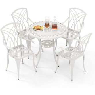 Costway Set Tavolo e Sedie per Giardino, Set da Giardino in Alluminio Pressofuso da 5 Pezzi, Tavolo con Foro per Ombrellone, Tavolo da Esterno con 4 Sedie