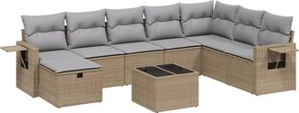 vidaXL Vidaxl - Juego De Sof&aacute;s Jard&iacute;n Con Cojines Beige Mezcla 9 Pzas Rat&aacute;n Pe