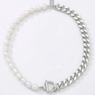 Pompeii3 Fresh Water Pearl Half Curb Link Necklace 18 Toggle Clasp