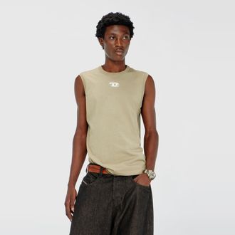Diesel Cotton tank top with metallic Oval D - T-Shirts - Man - Beige