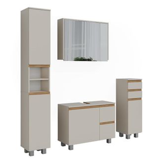 Vicco Conjunto De Muebles De Ba&ntilde;o J-shape, Cachemira/artesanal, 4 Partes, Vicco