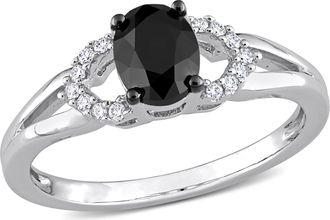 Mimi & Max 1ct TDW Black White Oval Diamonds Oval Engagement Ring 14k White Gold